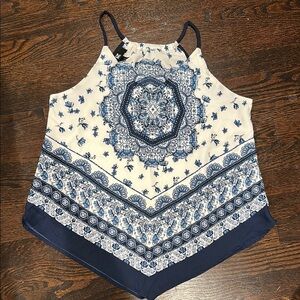 Iz Byer Asymmetrical Blue and White Sleeveless Tank Top